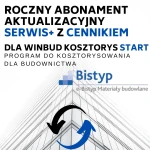 Roczny abonament aktualizacyjny SERWIS+ dla WINBUD Kosztorys Start do wersji 2025.10 z cennikiem e-Bistyp dostęp kwartalny