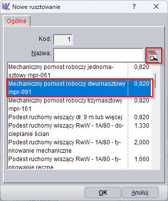 Lista rusztowań