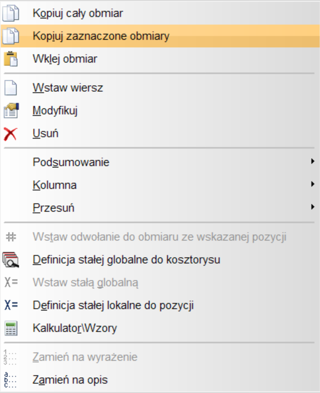 obliczenia obmiarowe kopiowanie