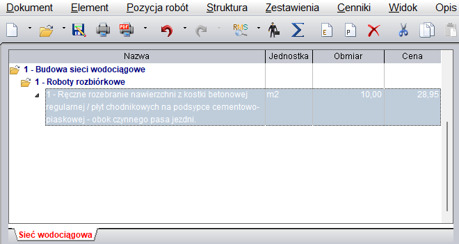 Podlementy w kosztorysie
